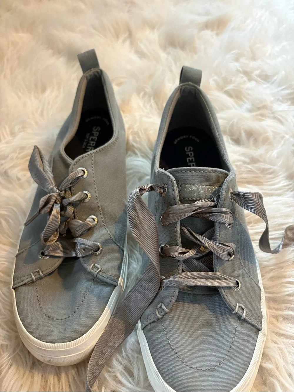 Sperry Women's Light Gray Canvas Ribbon-Lace Sneakers